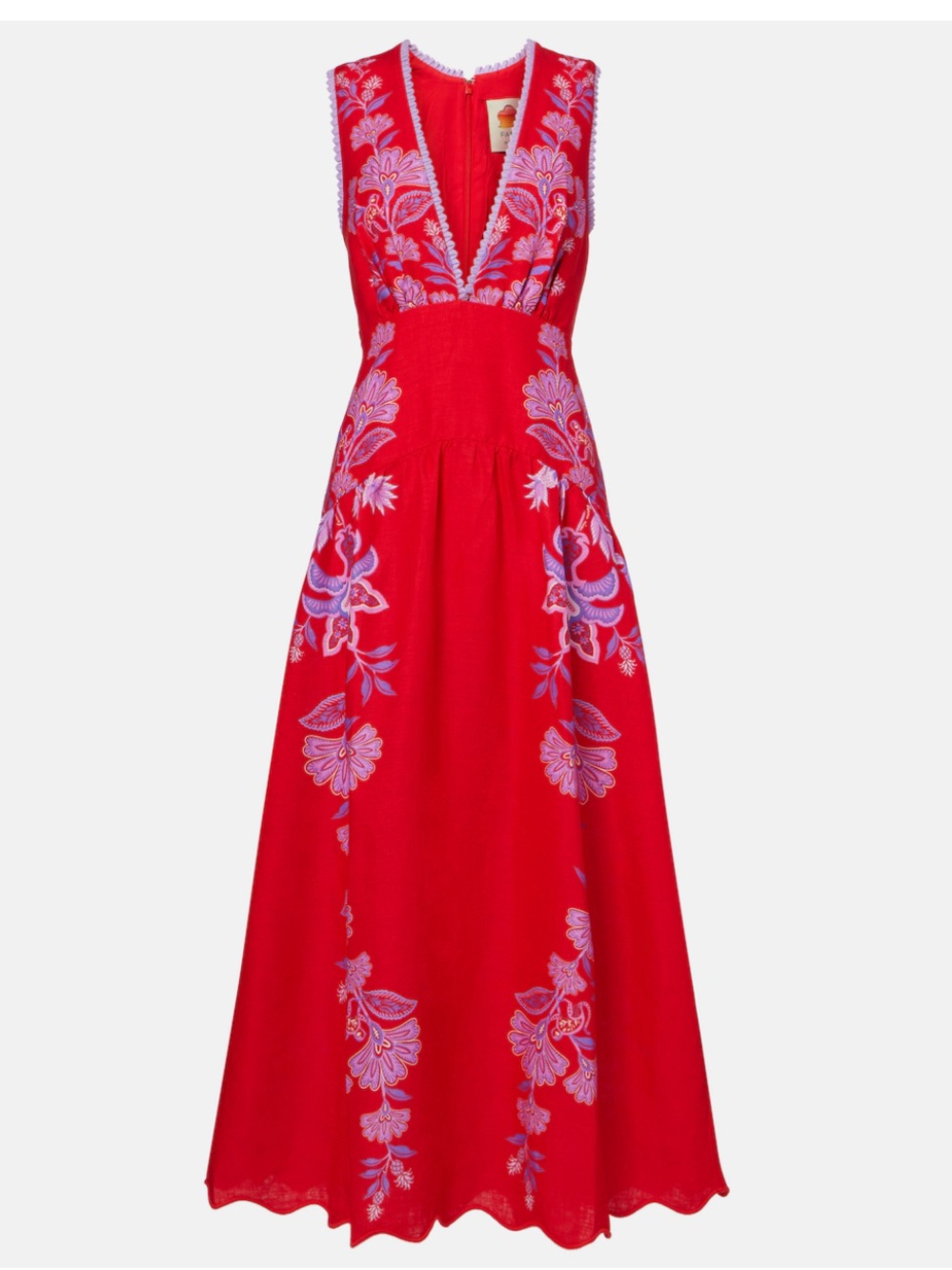 NWT Farm Rio Porcelain Garden Red Linen Midi Dress Size Small